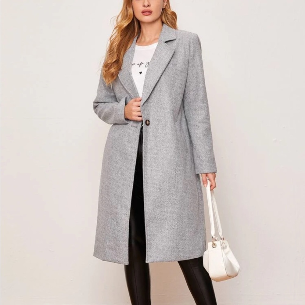 Gray peacoat long trench jacket classic coat - Picture 2 of 6